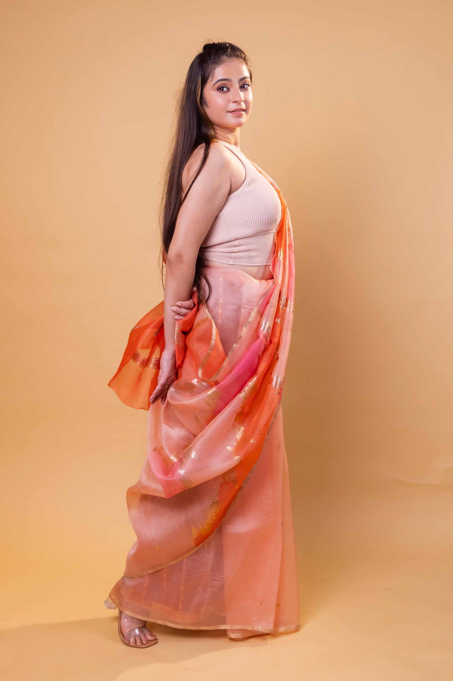 Orange & Pink Ada Rangkat Kadhua Organza Silk Saree