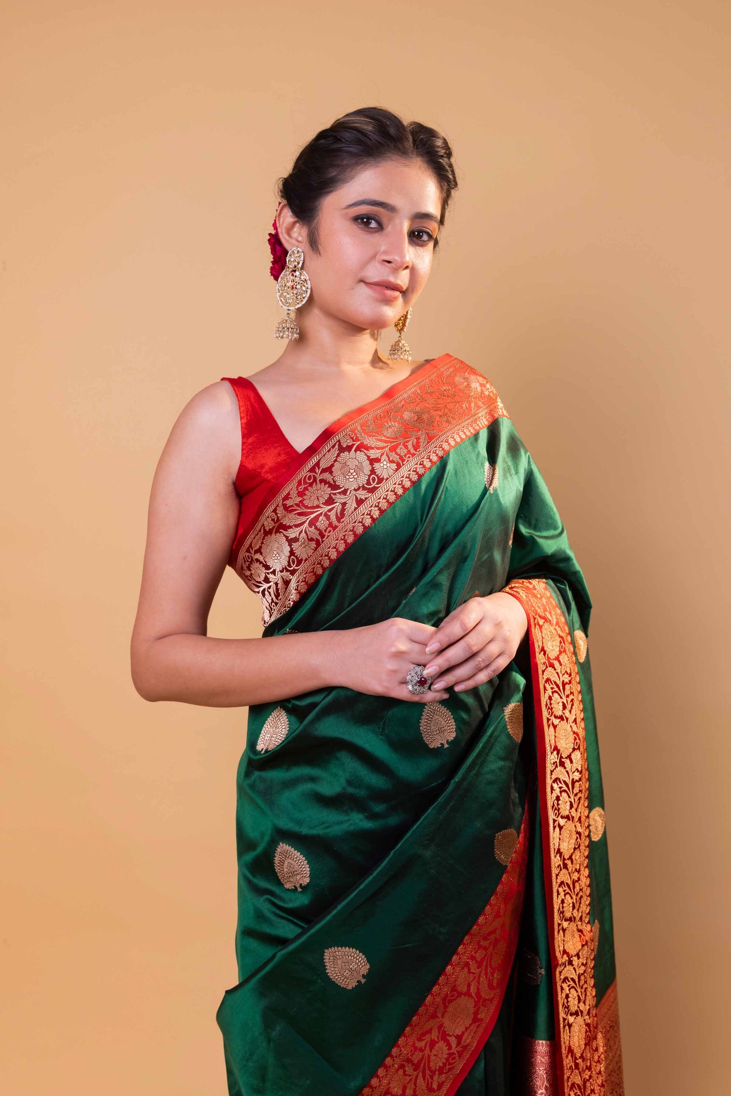 Green & Red Kadhua Katan Silk Saree