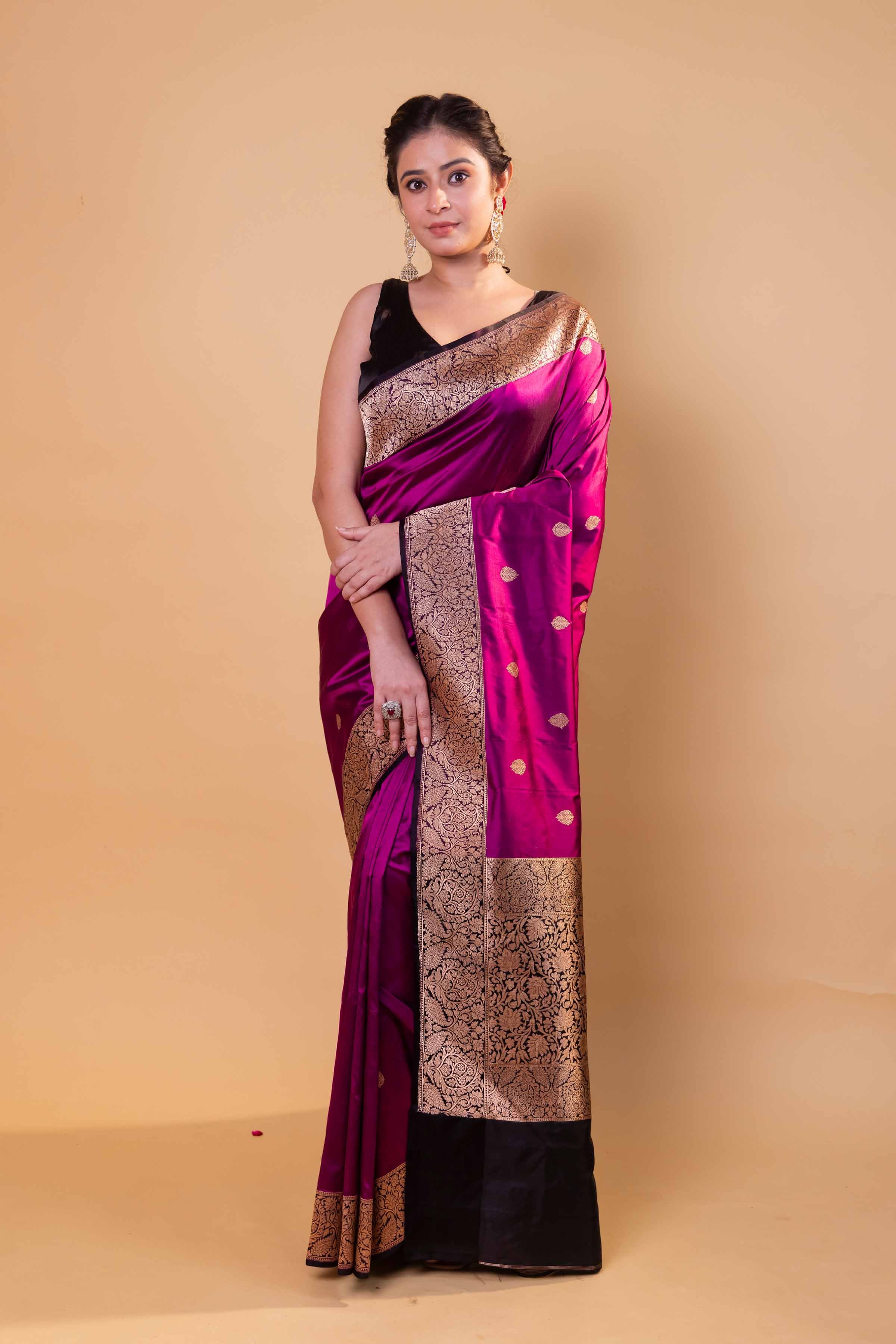 Magenta & Black Kadhua Katan Silk Saree