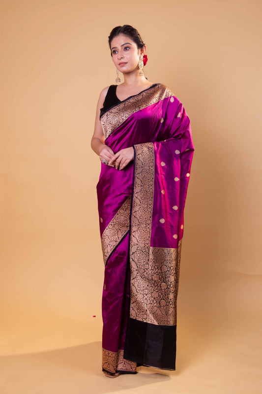 Magenta & Black Kadhua Katan Silk Saree