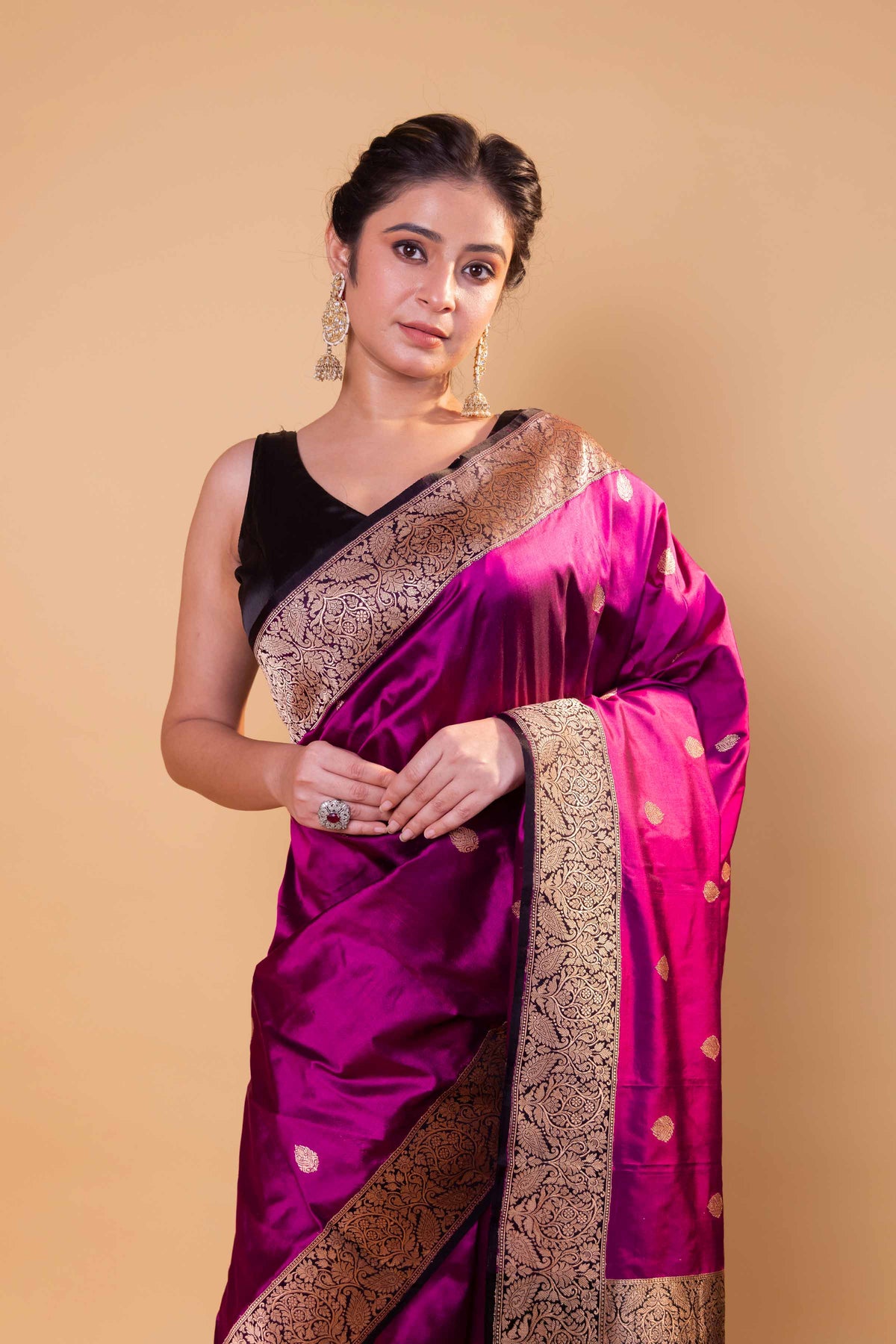 Magenta & Black Kadhua Katan Silk Saree