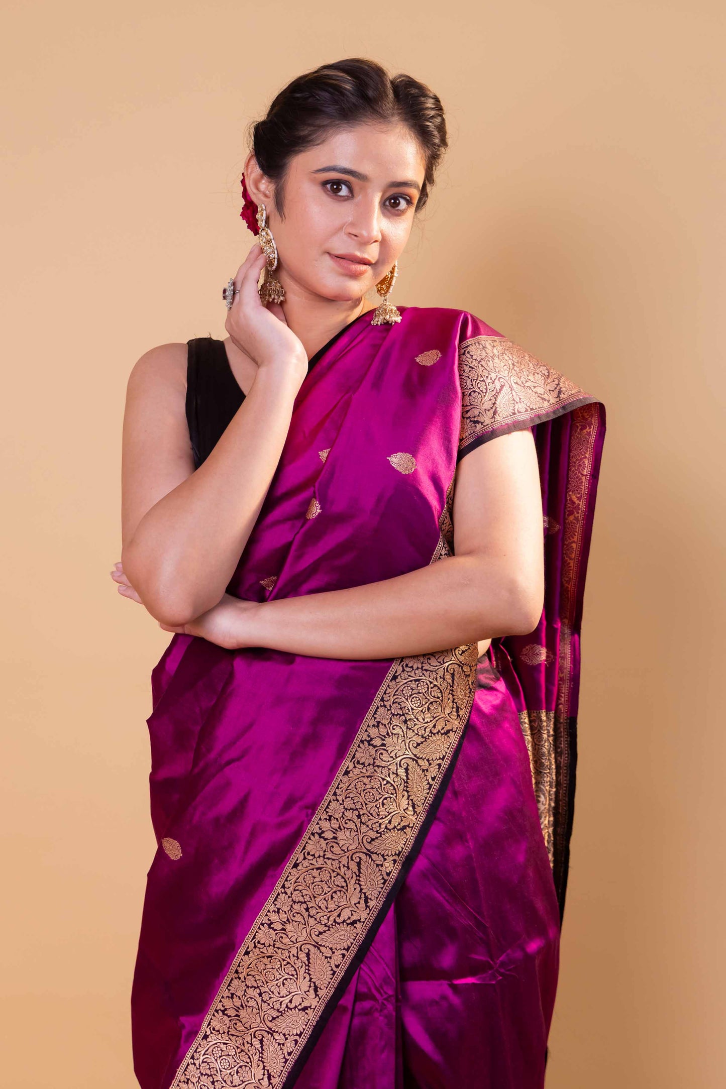 Magenta & Black Kadhua Katan Silk Saree
