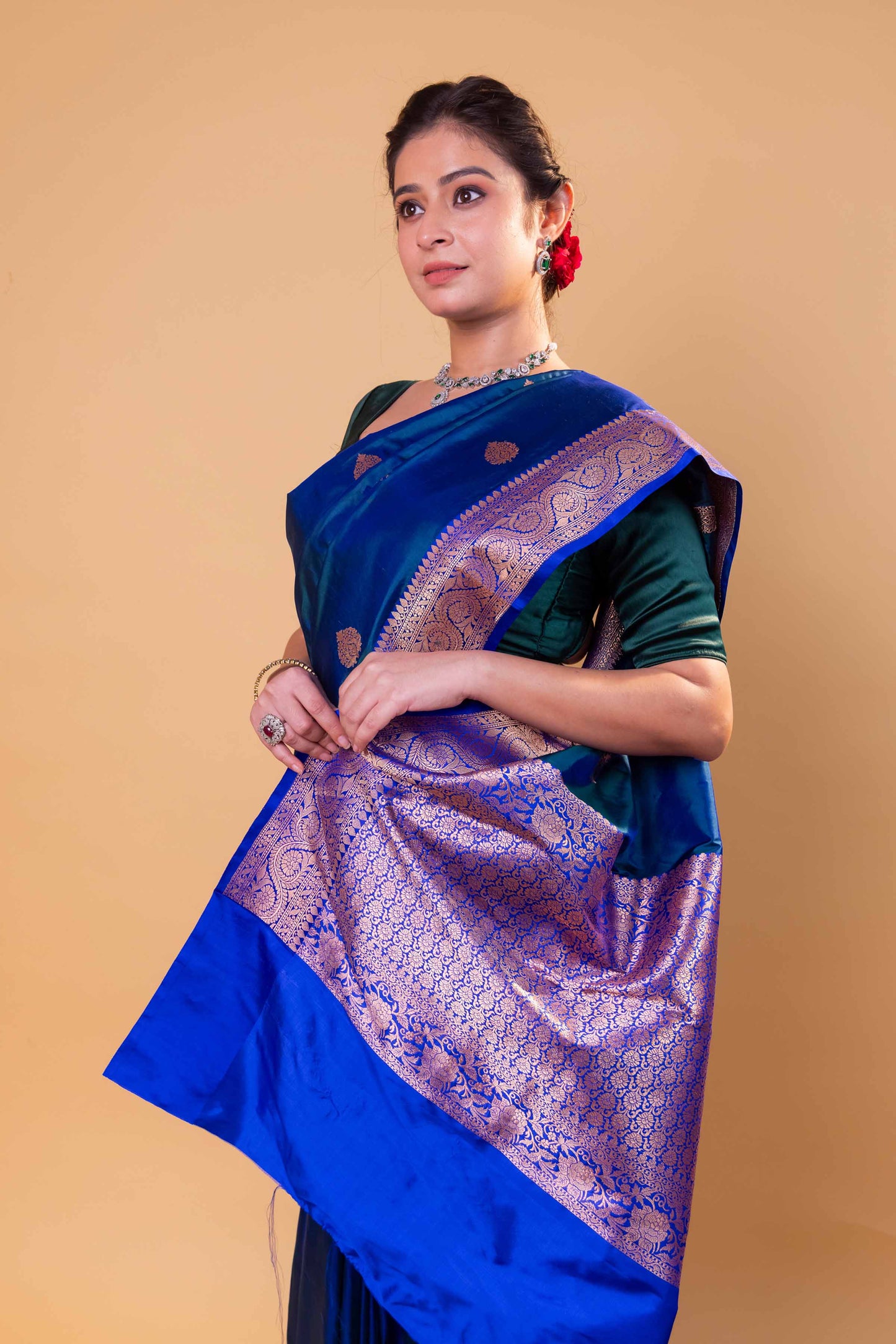 Peacock Blue Kadhua Katan Silk Saree