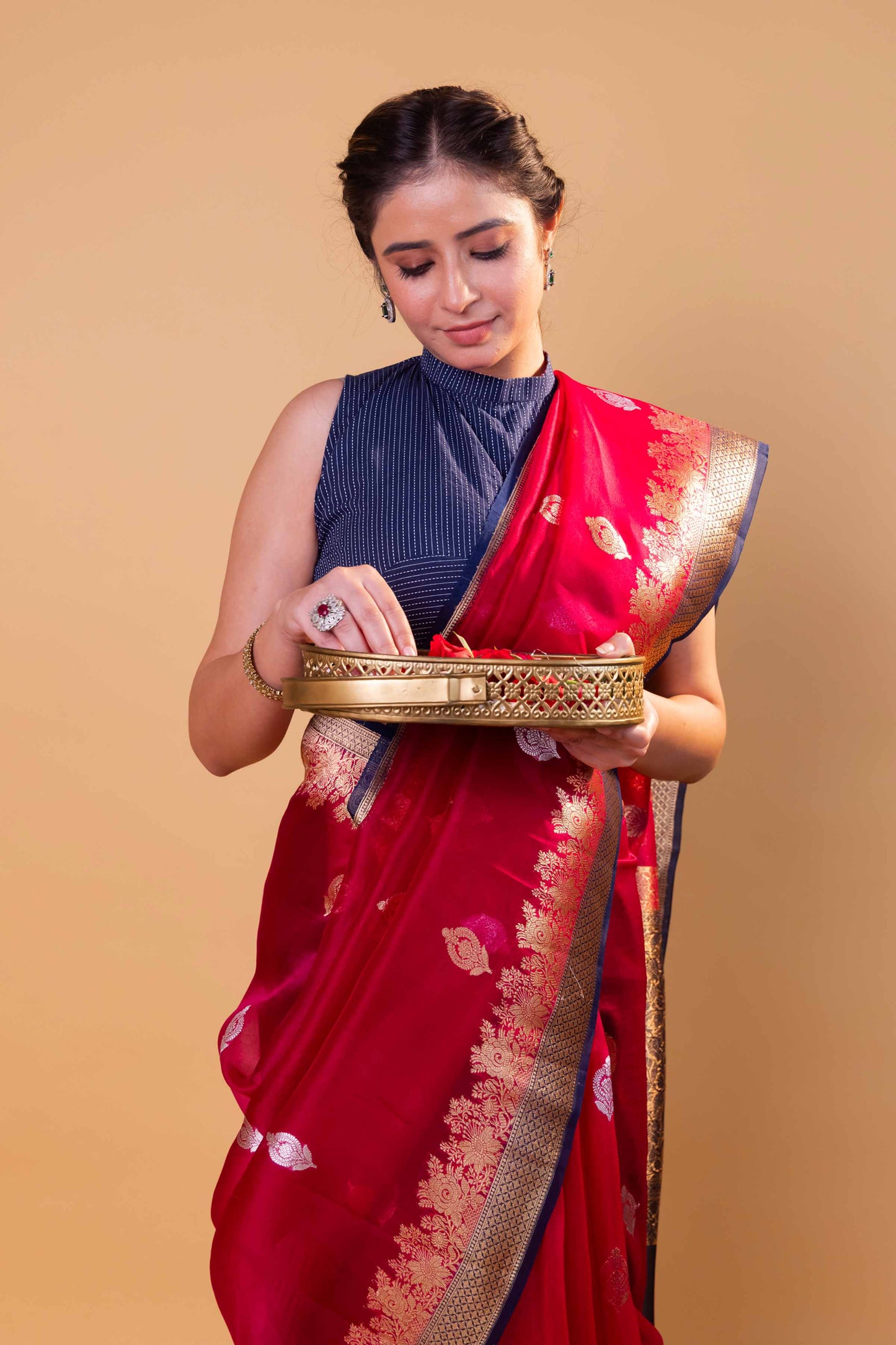 Maroon & Black Kadhua Weaving Organza Silk Saree