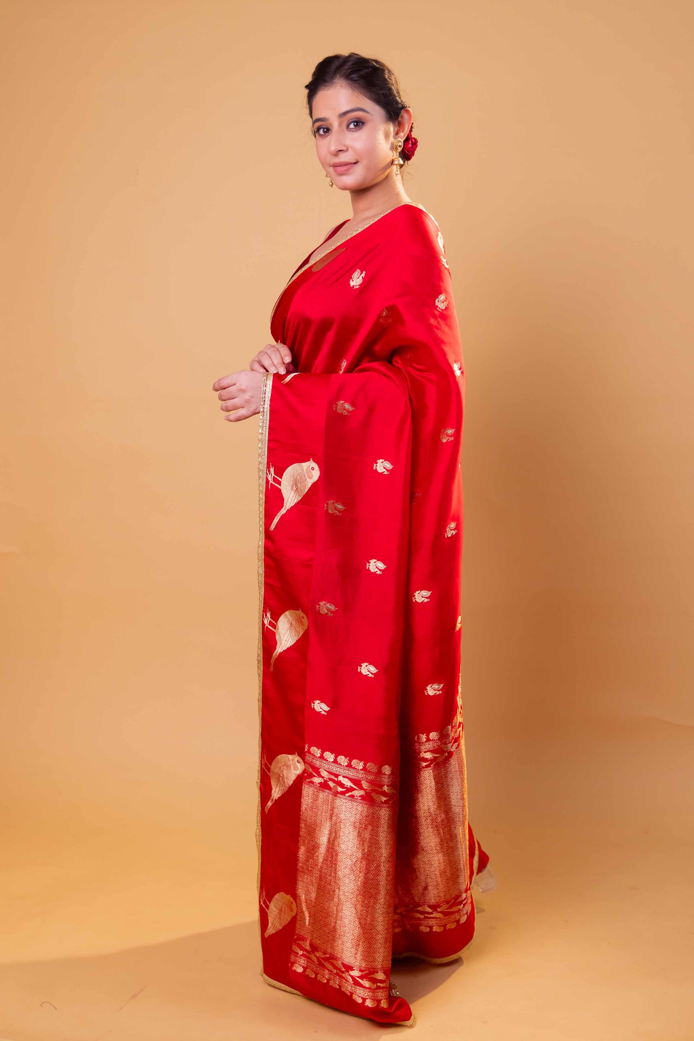 Red Nita Ambani Embellished Puna Silk Saree