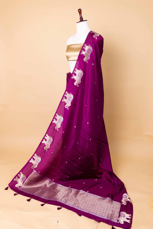 Purple Elephant Weaving Fancy Silk Saree
