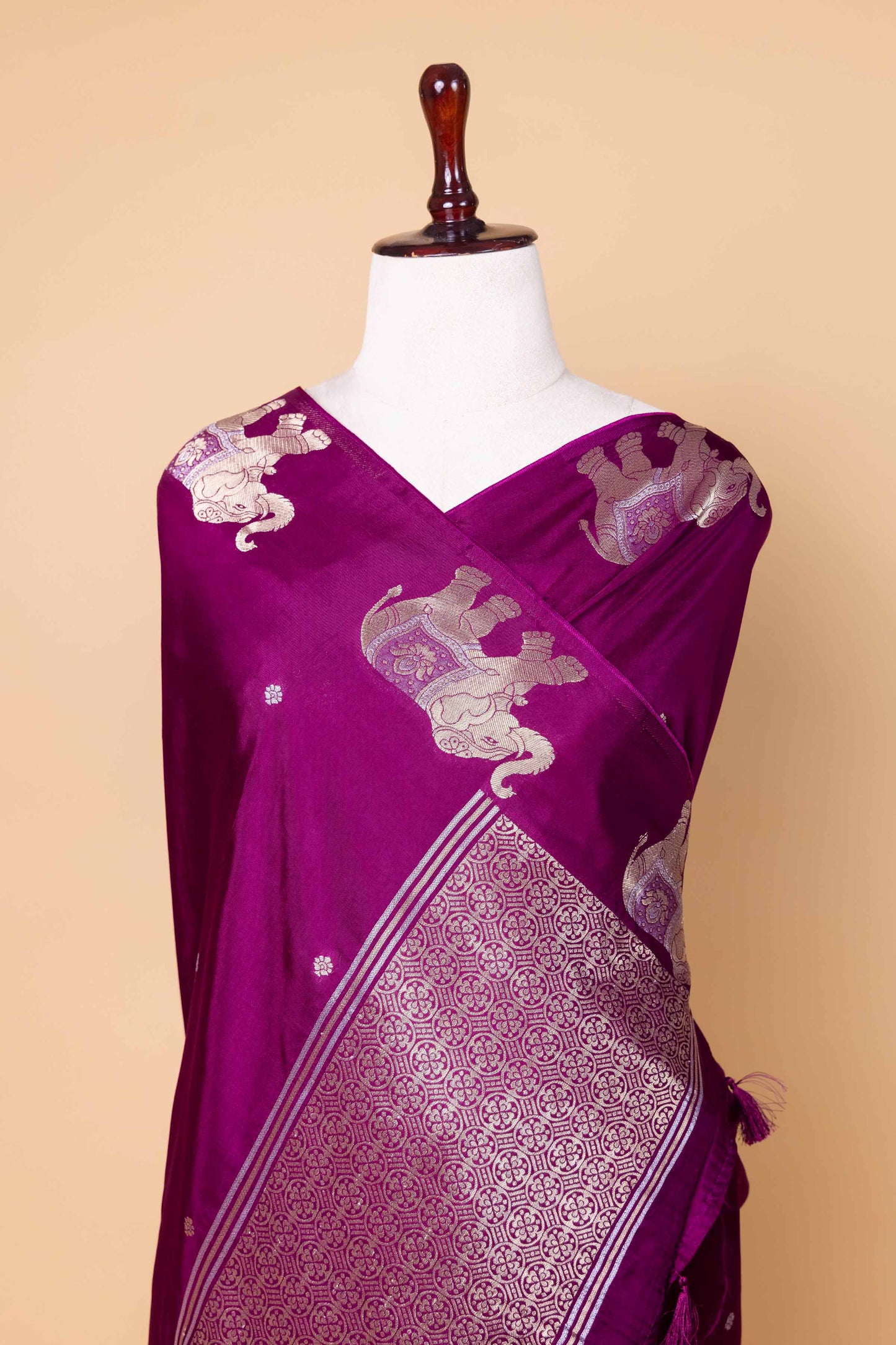 Purple Elephant Weaving Fancy Silk Saree