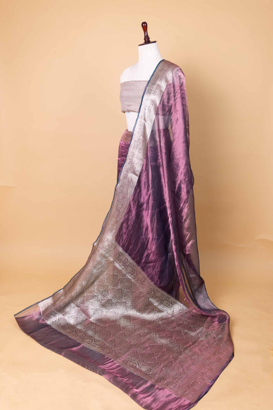 Wine Pure Soft Tissue Silk Saree