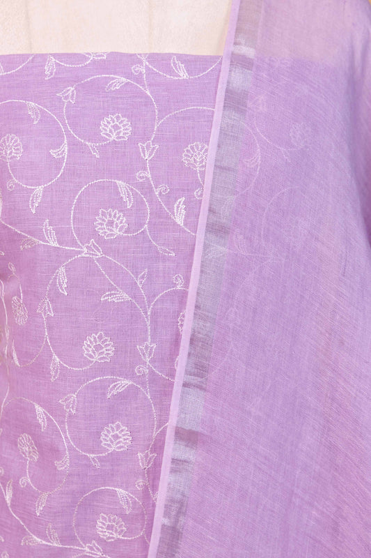 Lavender Pure Linen Embroidered Suit