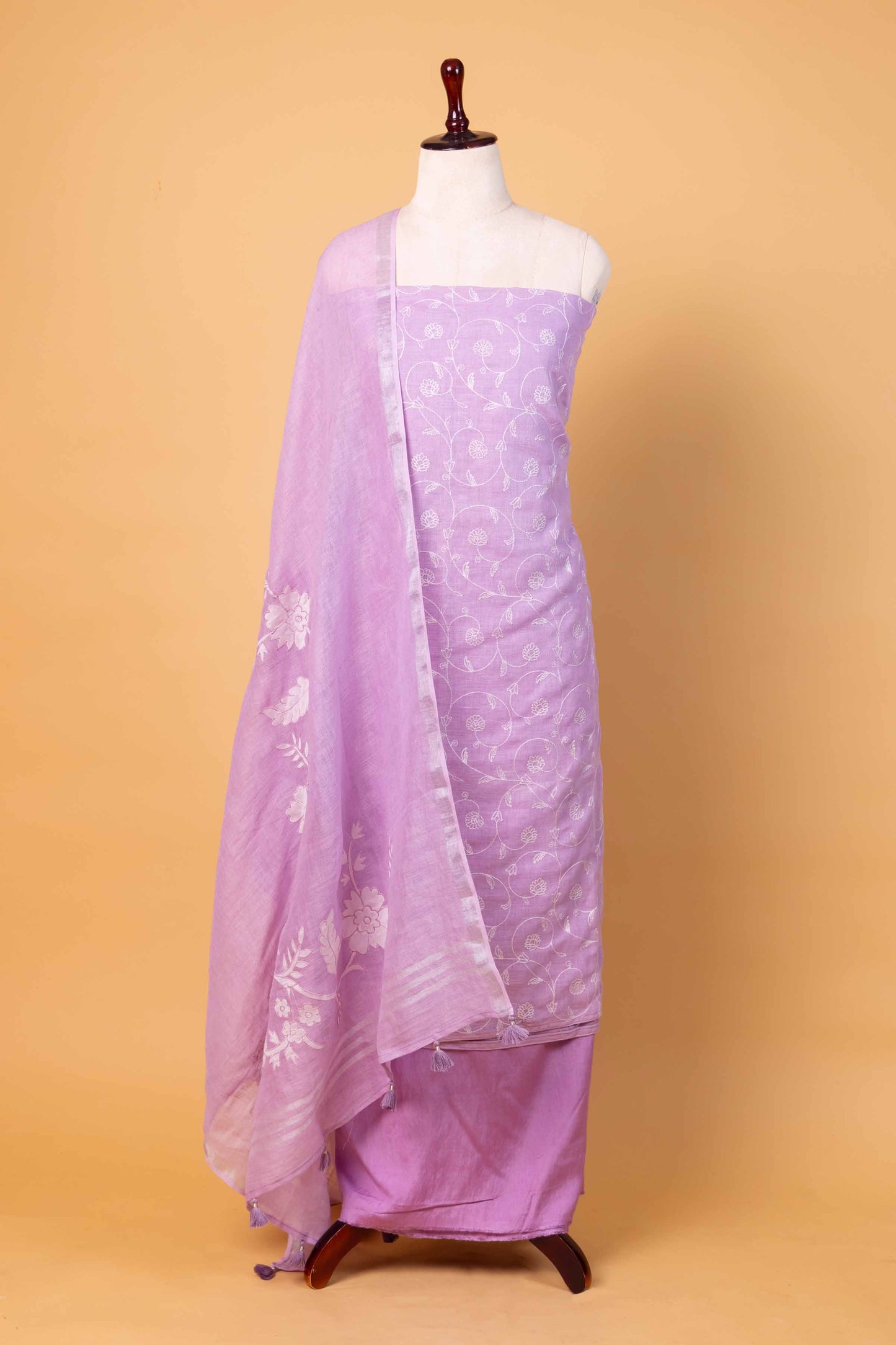 Lavender Pure Linen Embroidered Suit