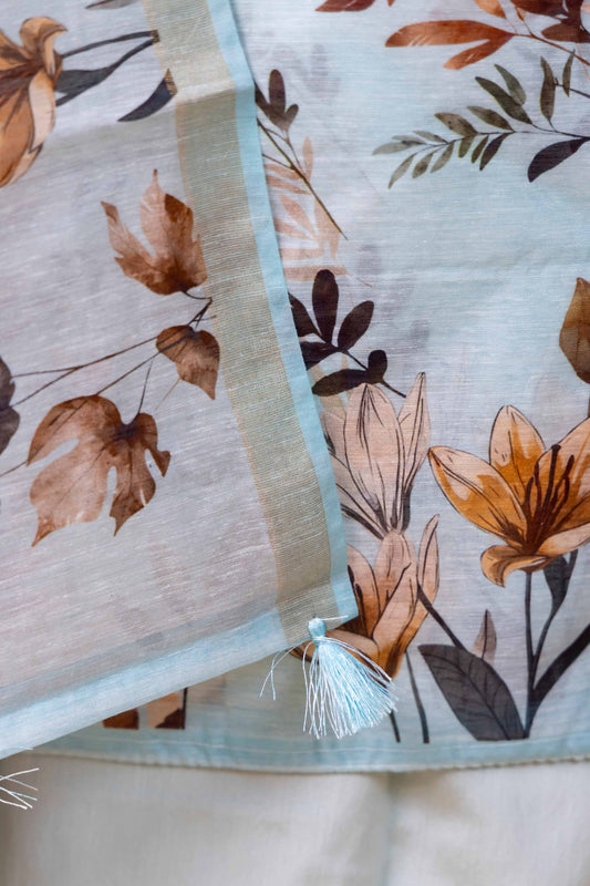 Sky Blue Floral Digital Print Chanderi Suit