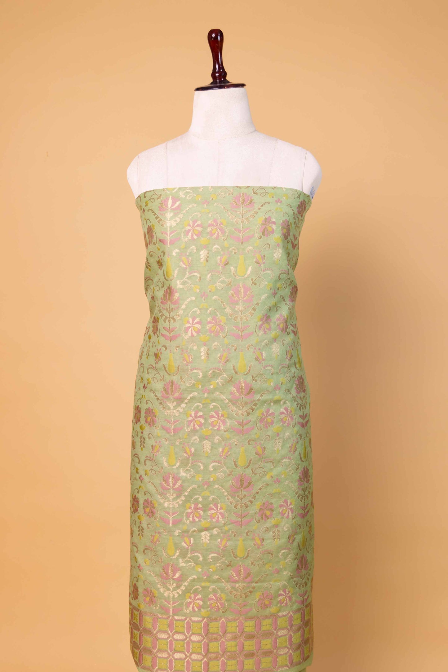 Pista Green Floral Weaving Chanderi Suit