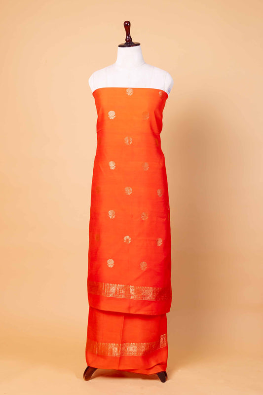 Saffron Chiniya Silk Suit With Shaded Lace Dupatta