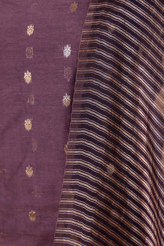 Brown Woven Chanderi Silk Suit With Stripe Dupatta