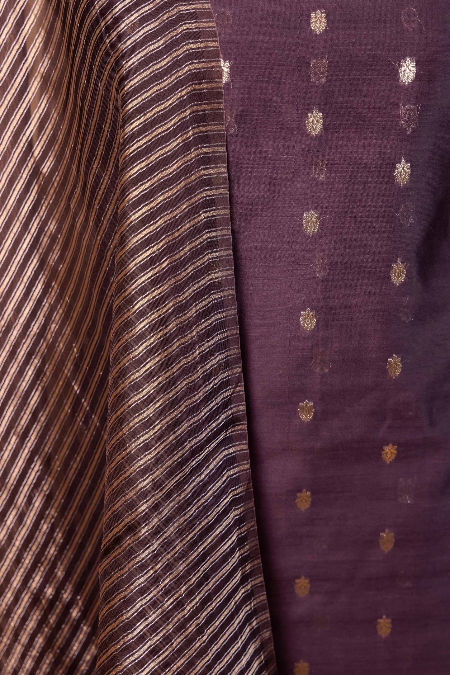 Brown Woven Chanderi Silk Suit With Stripe Dupatta
