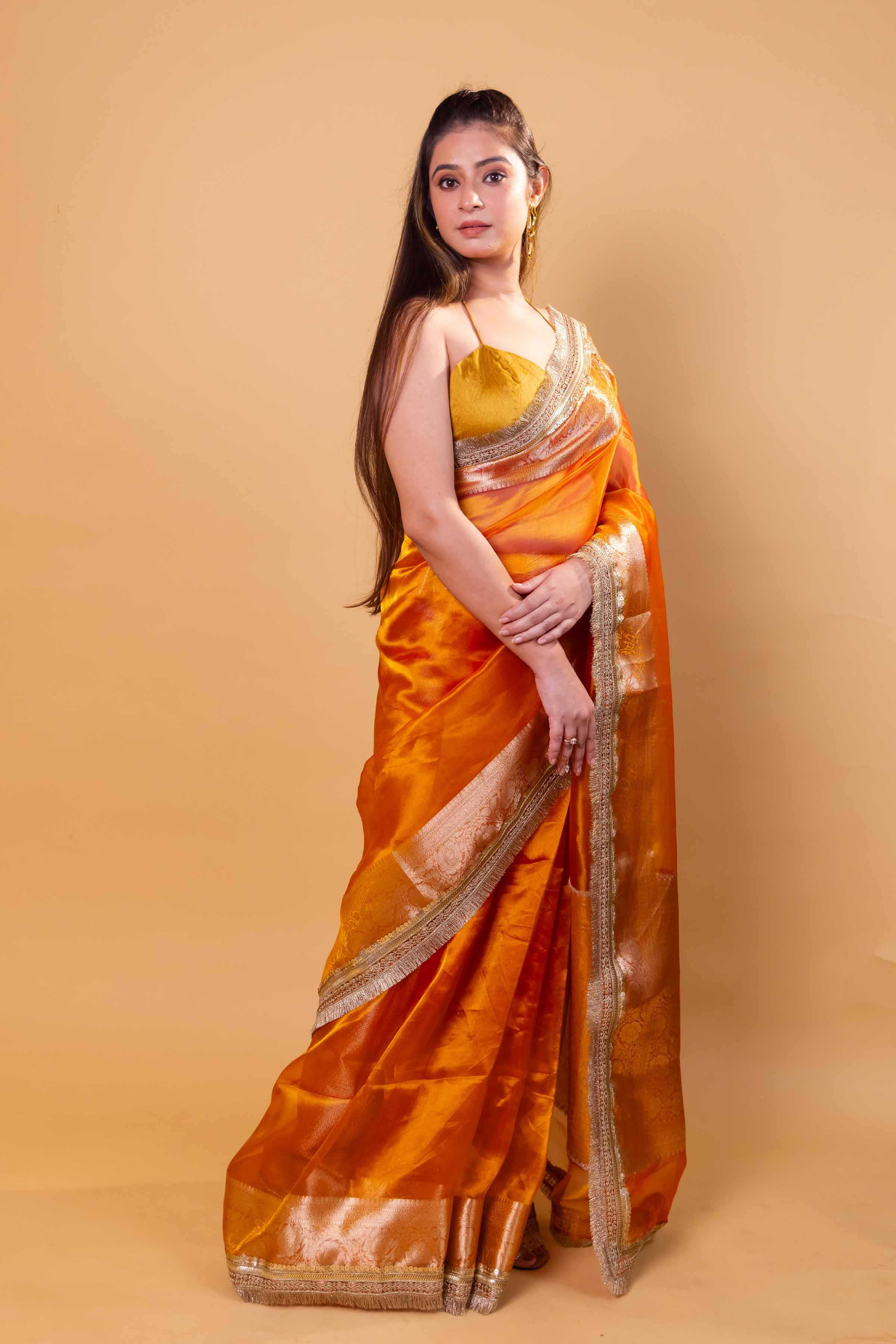 Mustard Dhup Chav Embellished Lace Pure Soft Tissue Silk Saree