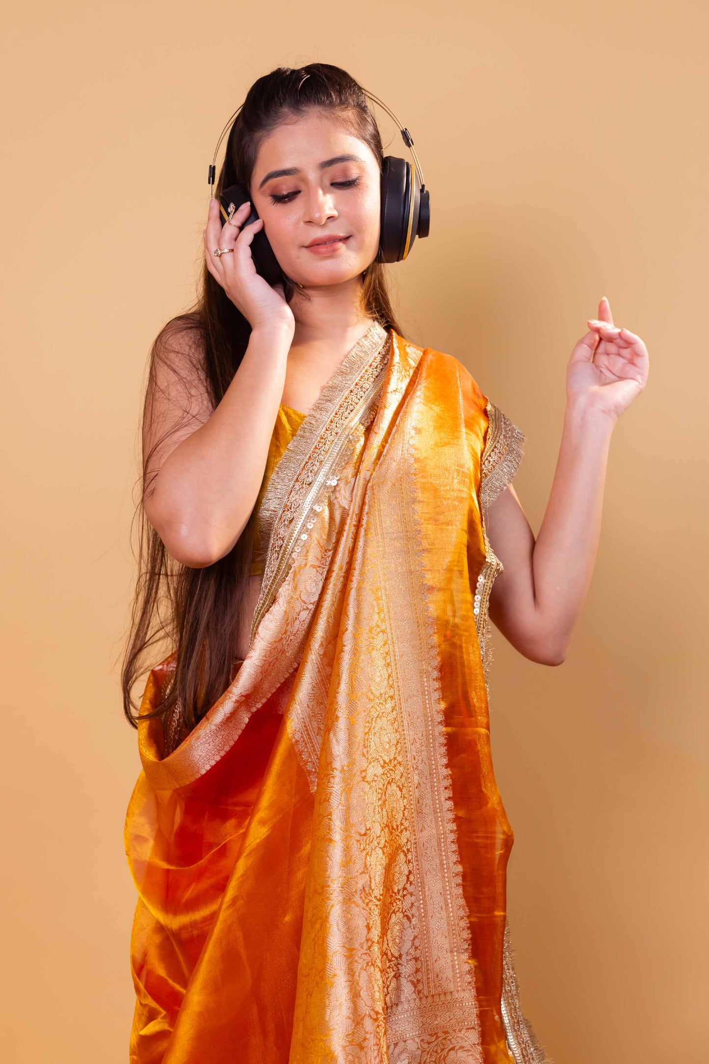 Mustard Dhup Chav Embellished Lace Pure Soft Tissue Silk Saree
