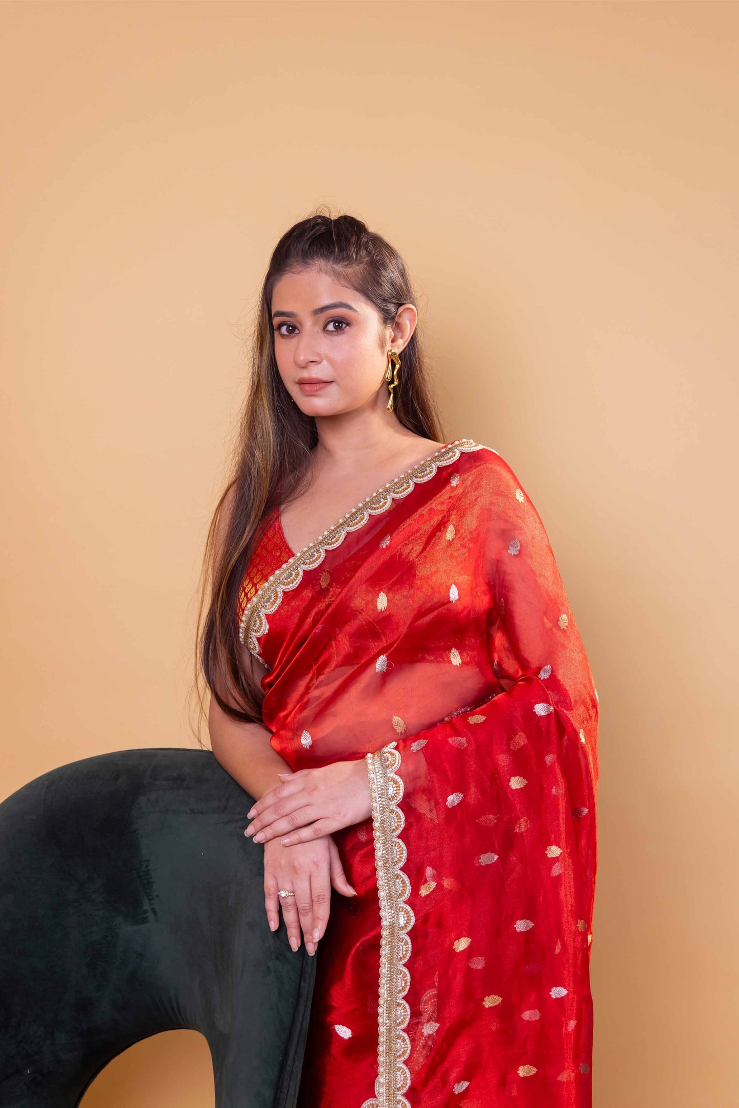 Red Pure Tissue Silk Saree With Embroidery Border