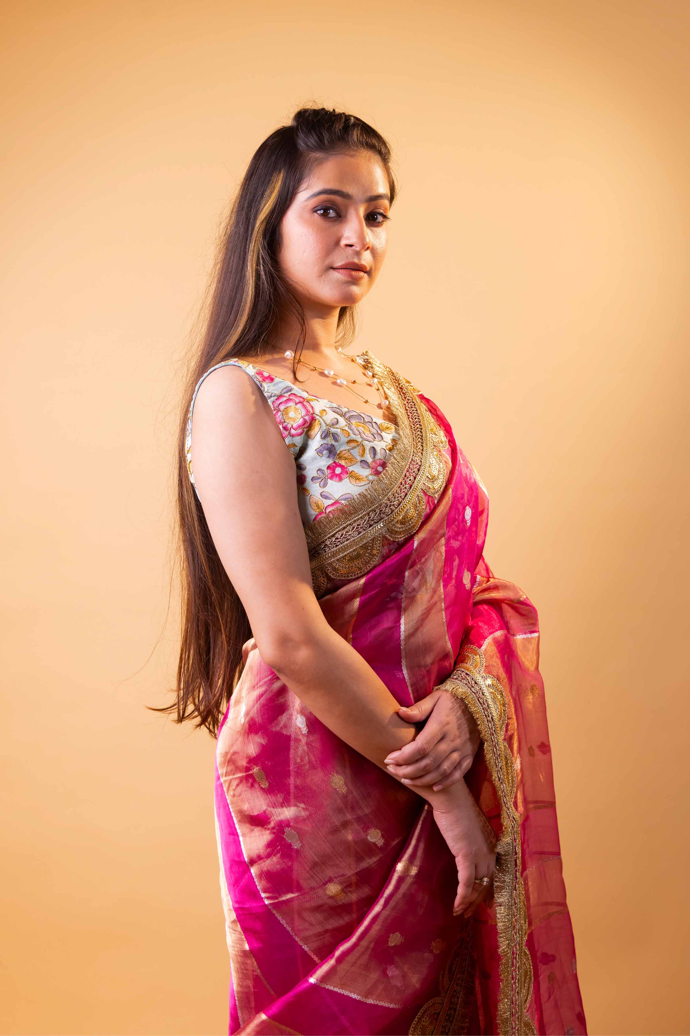 Rani Pure Tissue Silk Saree With Embroidery Border