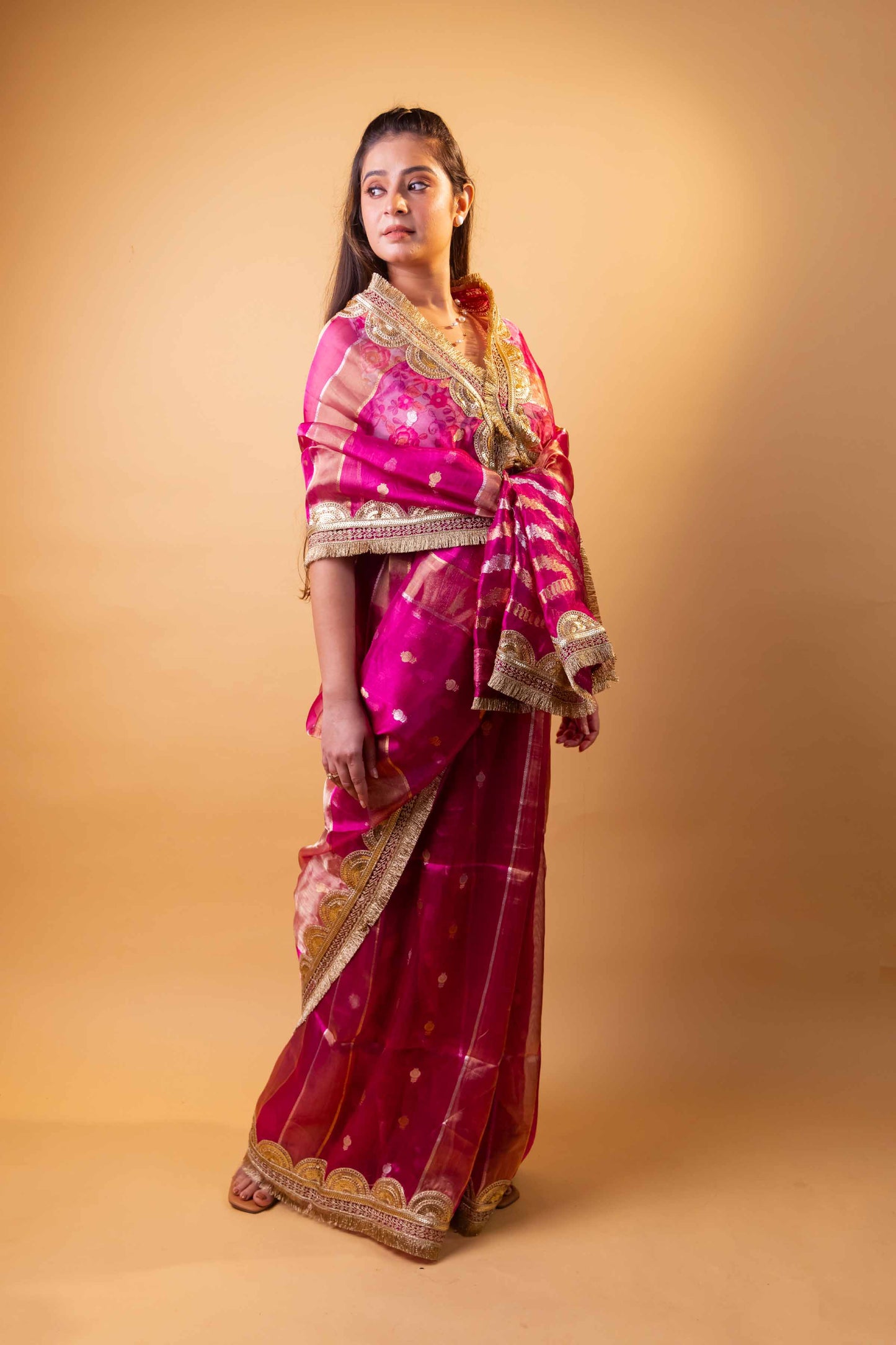 Rani Pure Tissue Silk Saree With Embroidery Border