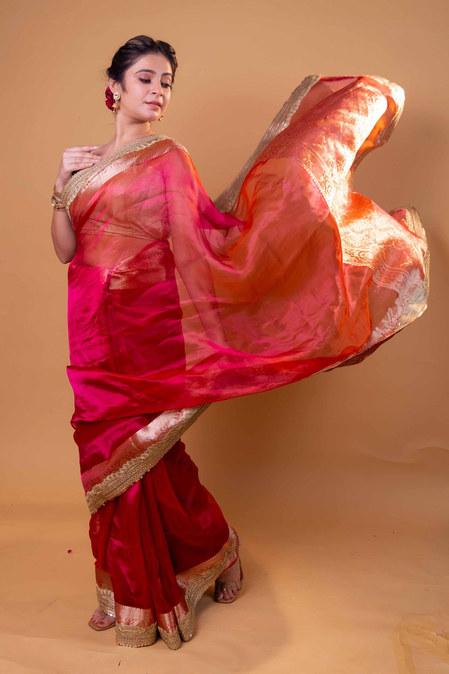 Rani Dhup Chav Embellished Lace Pure Soft Tissue Silk Saree