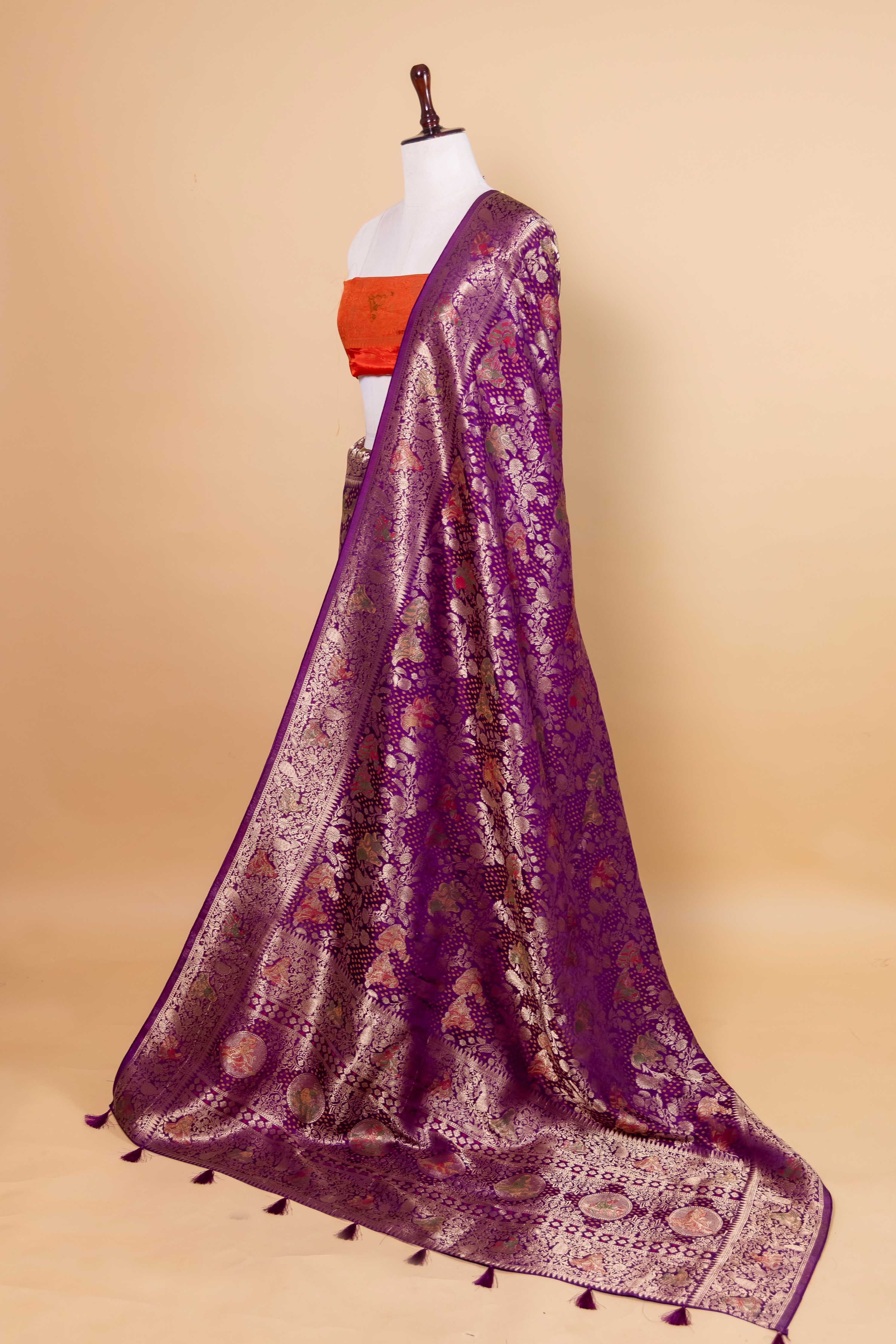 Purple Raja Rani Bandhani Fancy Silk Saree