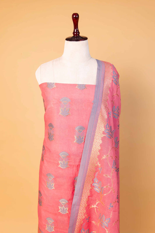 Flamingo Pink Floral Weaving Chanderi Suit