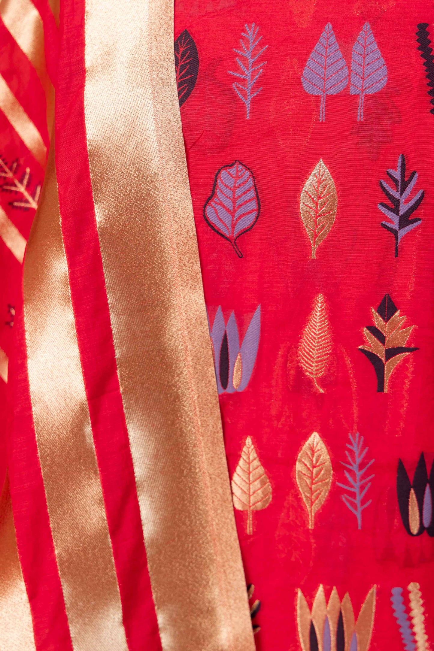 Red Floral Weaving Chanderi Suit