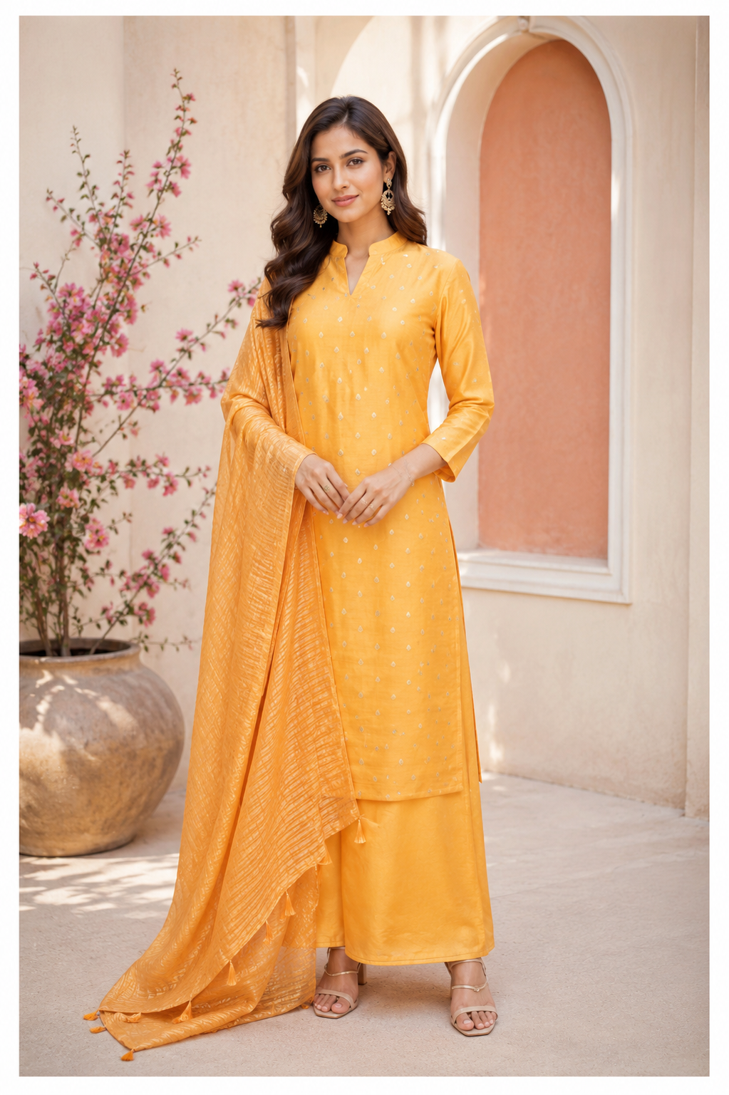 Rich Yellow Handwoven Chiniya Silk Suit Set