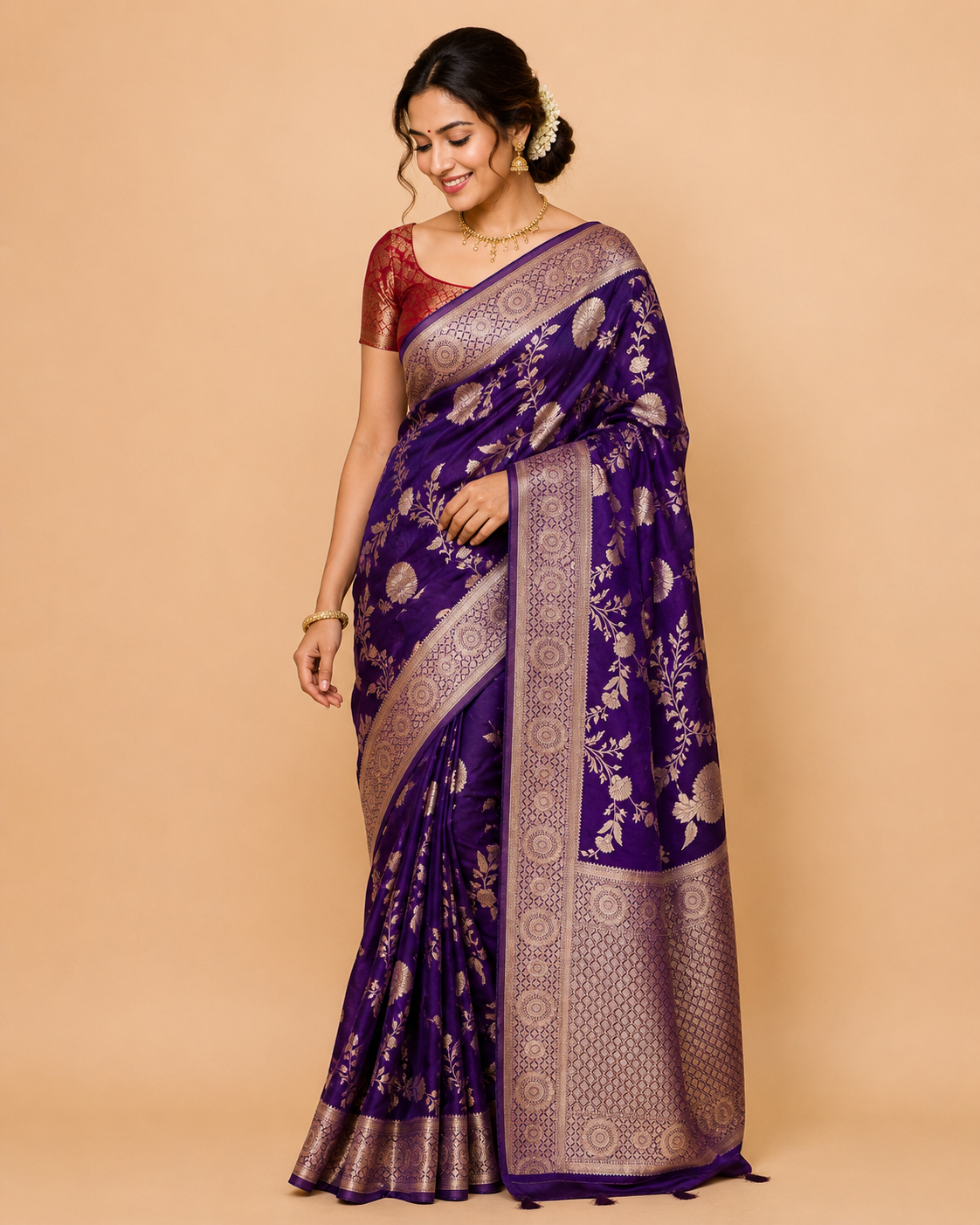 Dark Purple Zari Woven Satin Silk Saree