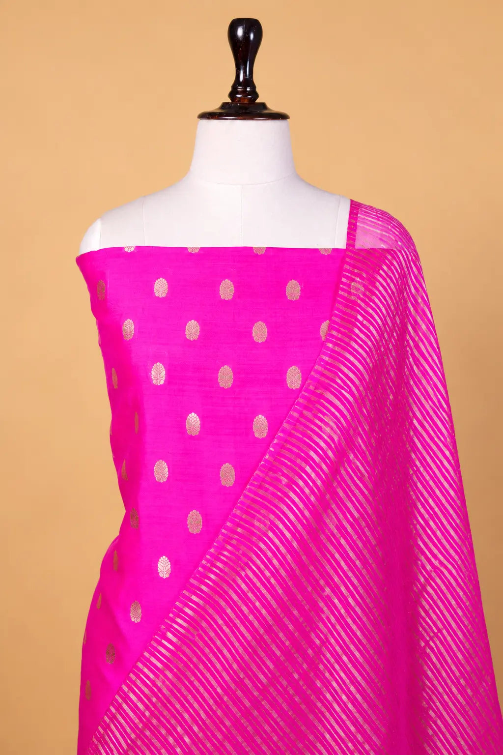Rani Pink Handwoven Chiniya Silk Suit Set