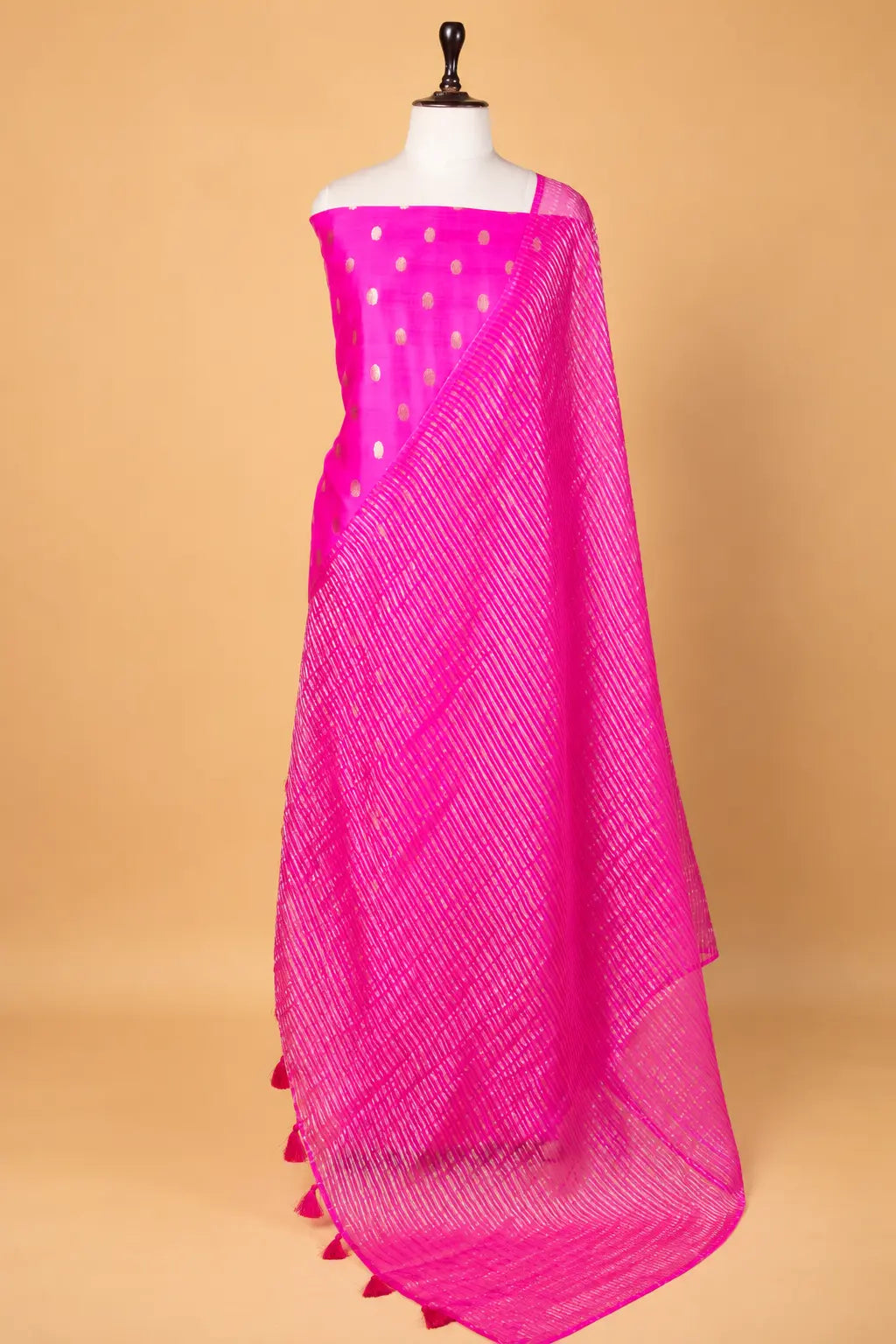 Rani Pink Handwoven Chiniya Silk Suit Set