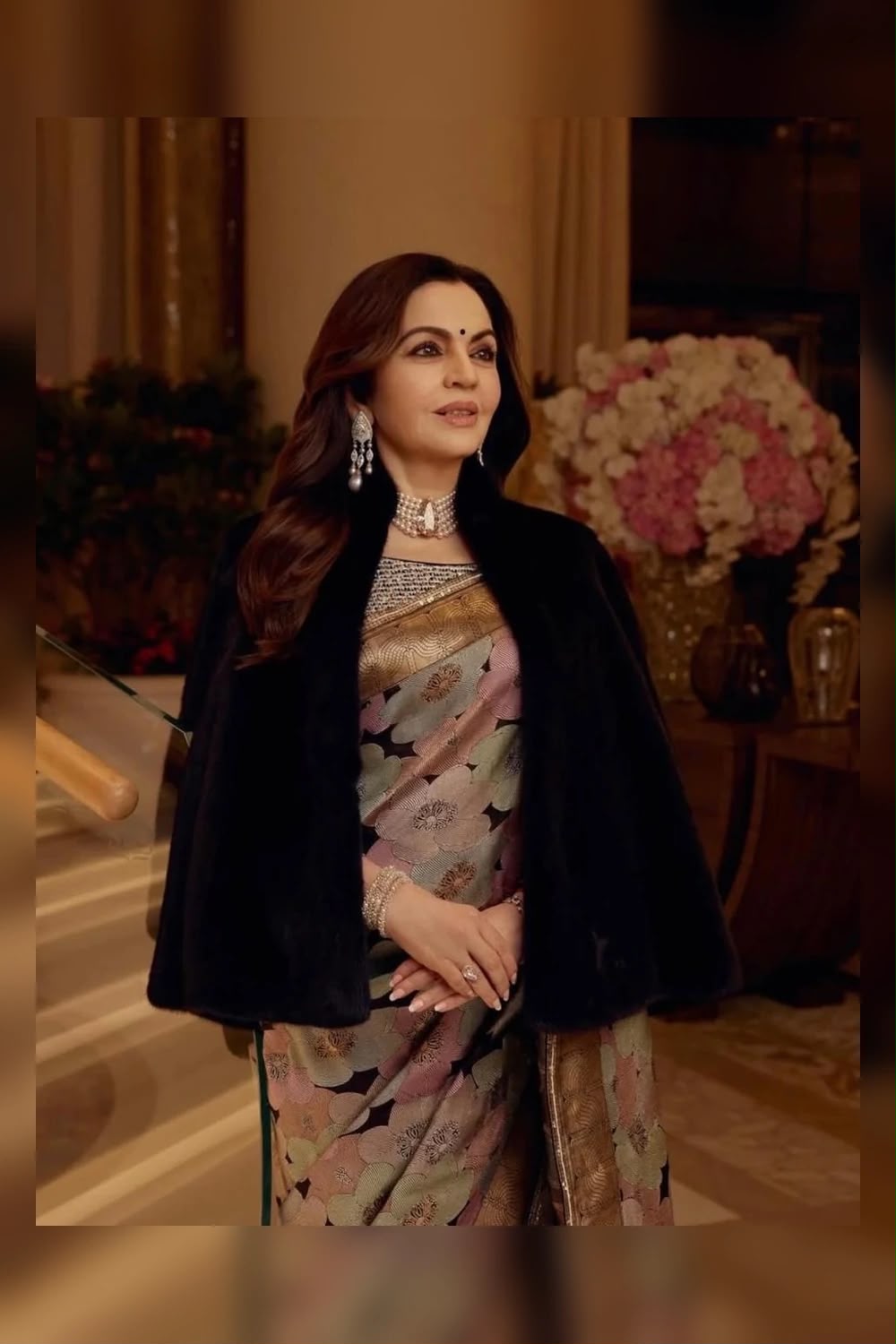 Nita Ambani Inspired Multicolor Floral Katan Silk Saree