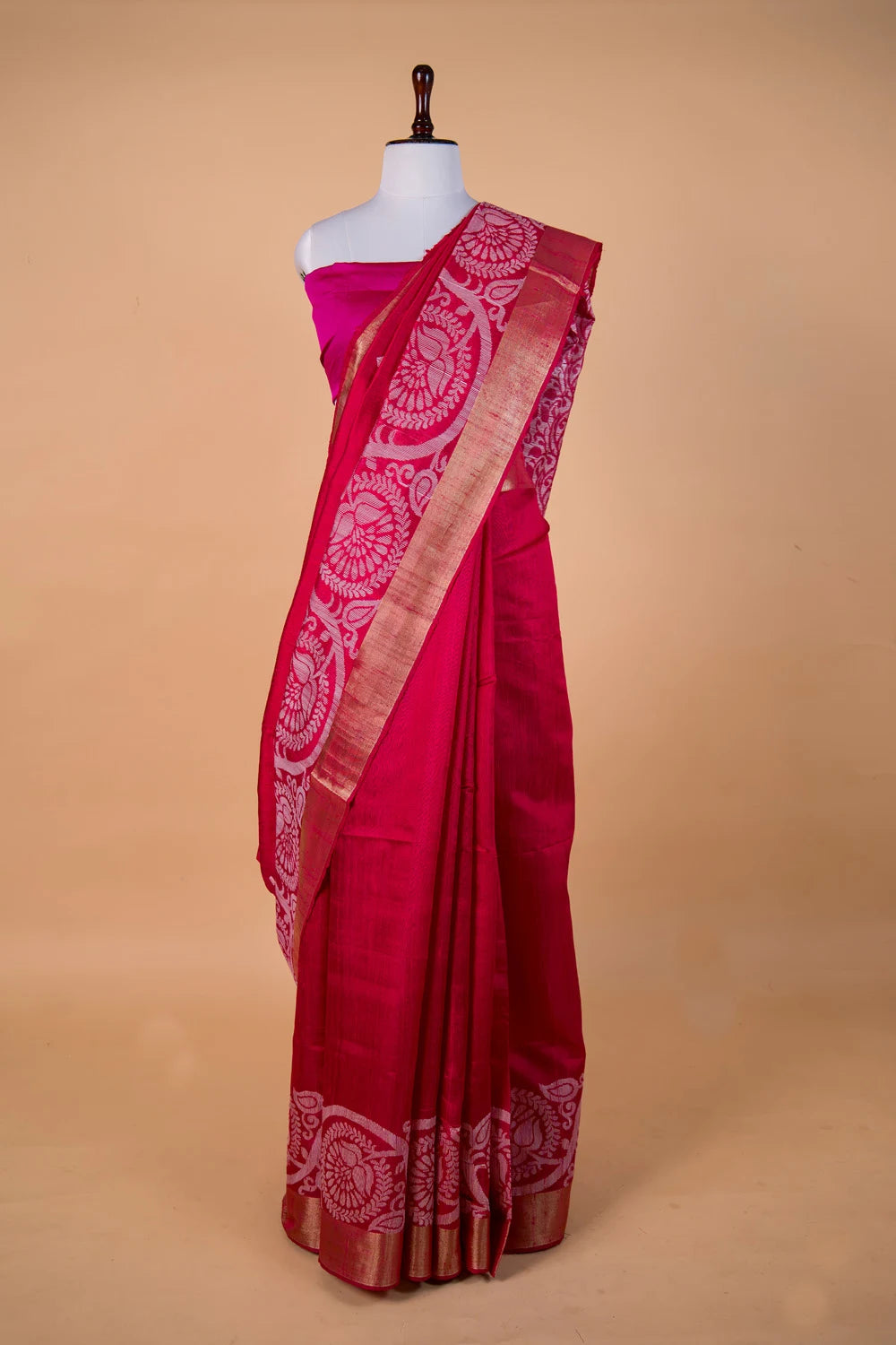Rani Pink Resham Buti Raw Silk Saree