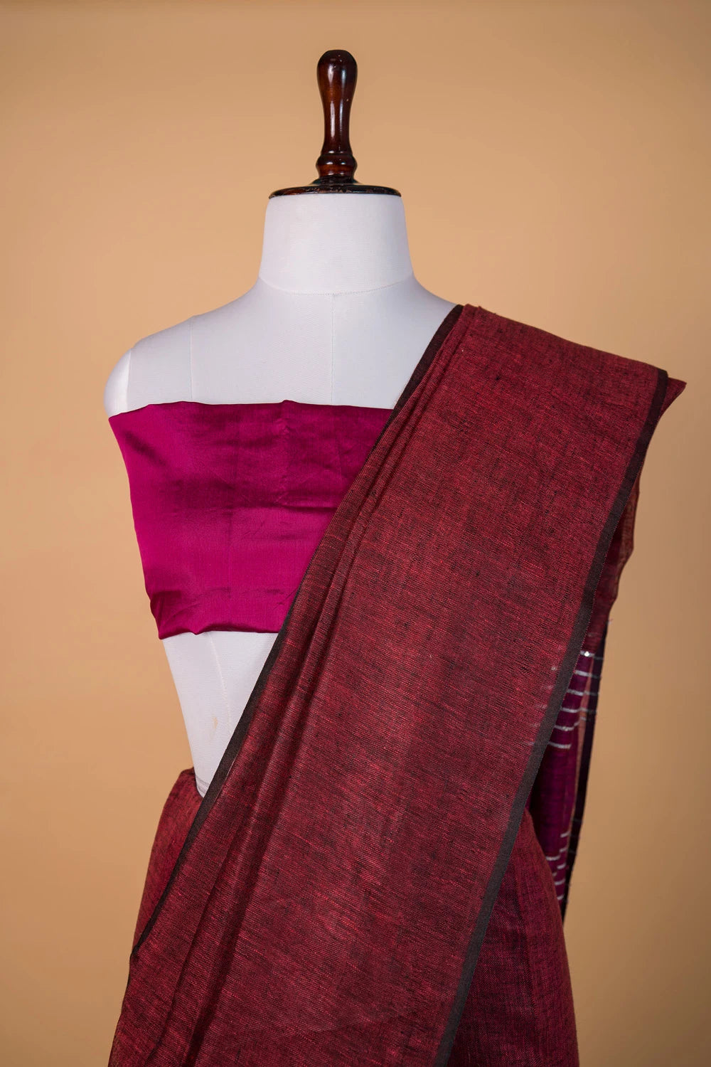 Brick Red Pure Linen Saree