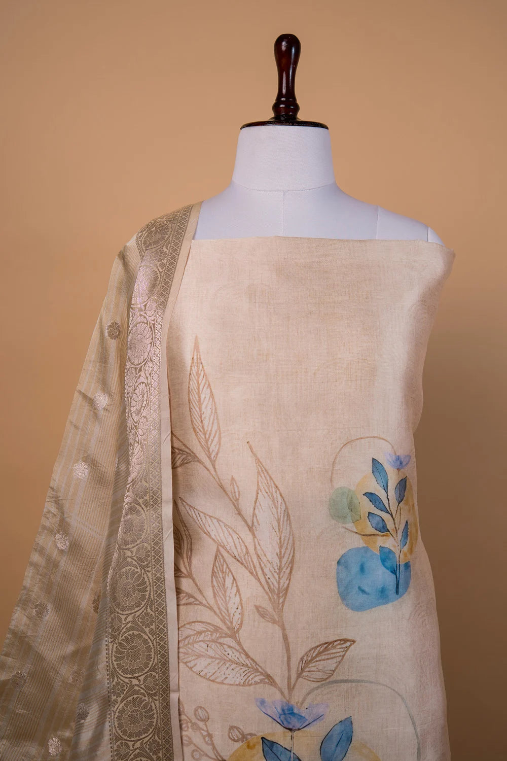 Cream Digital Print Puna Silk Suit