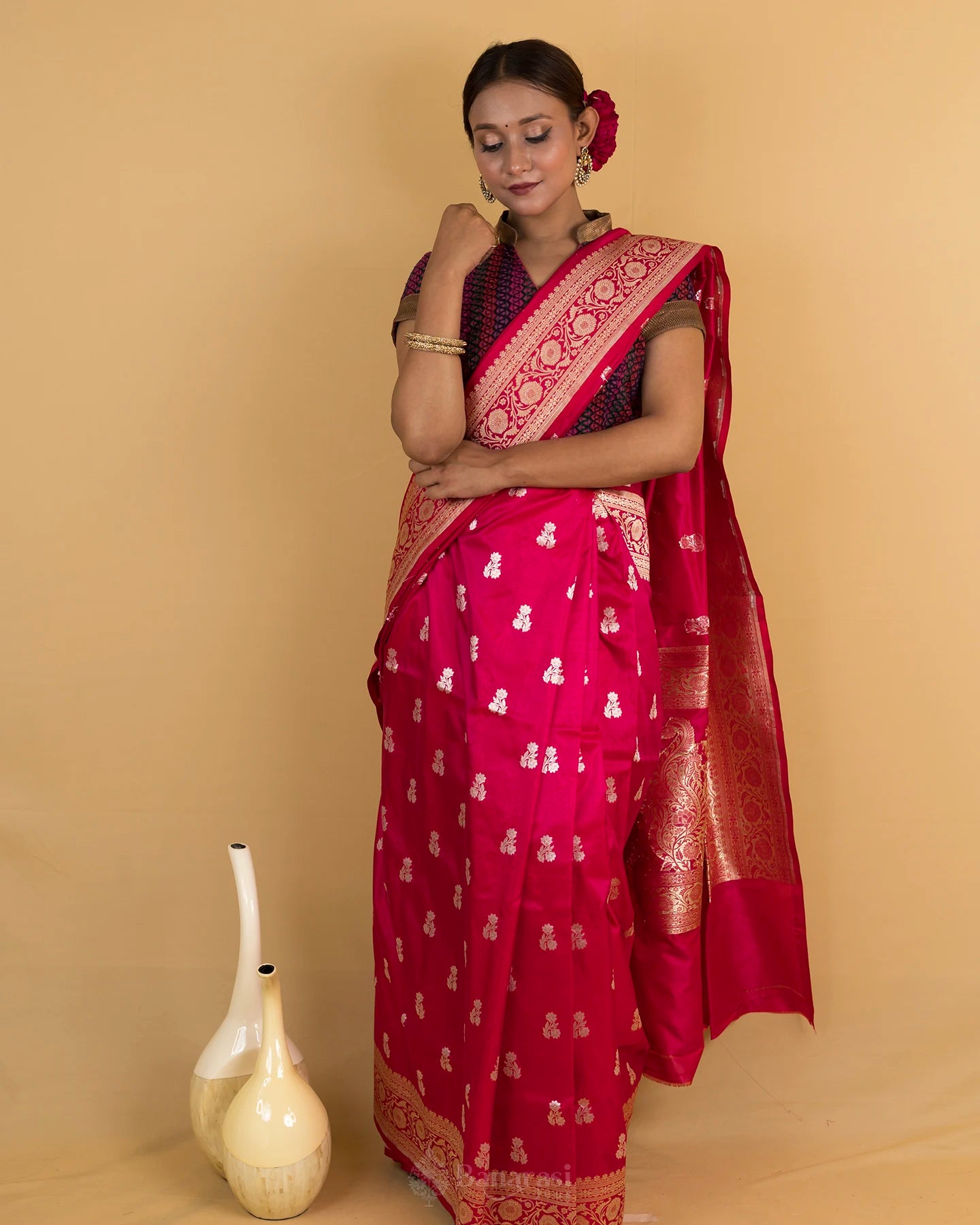 Ruby Pink Handwoven Katan Banarasi Silk Saree