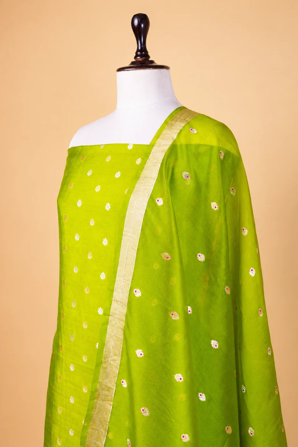 Olive Green Handwoven Chiniya Silk Suit Set