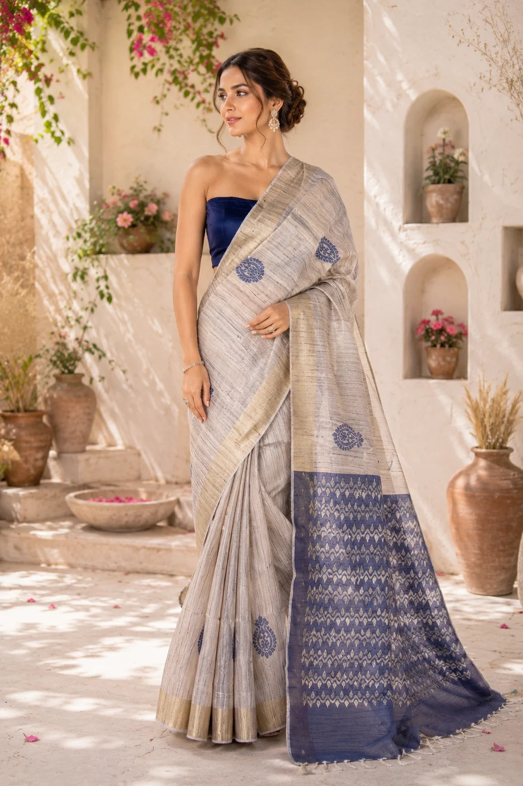 Tussar Resham Buta Raw Silk Saree
