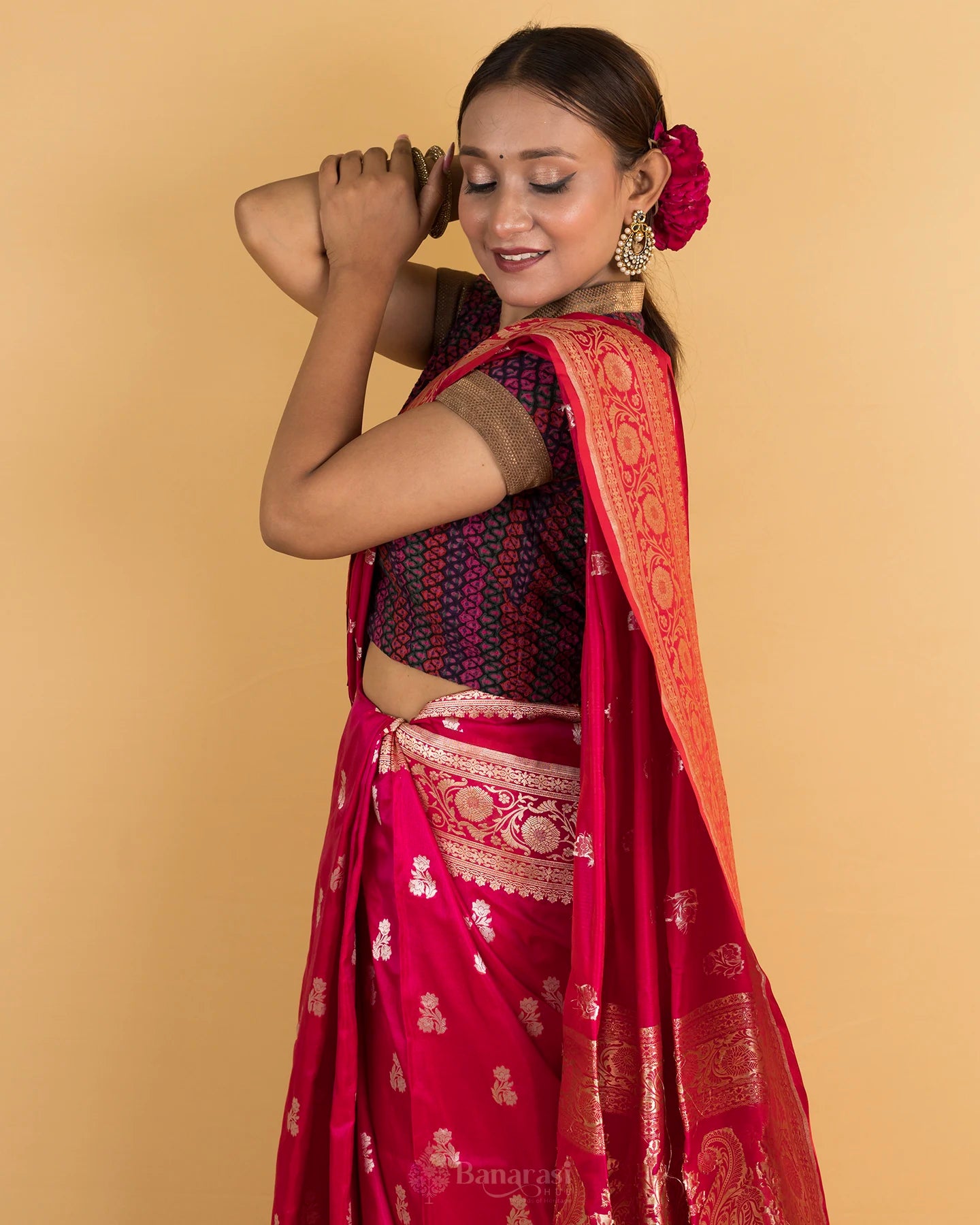 Ruby Pink Handwoven Katan Banarasi Silk Saree