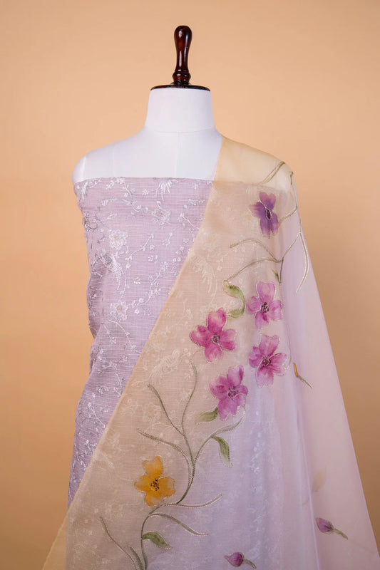 Light Lavender Embroidered Kota Check Suit
