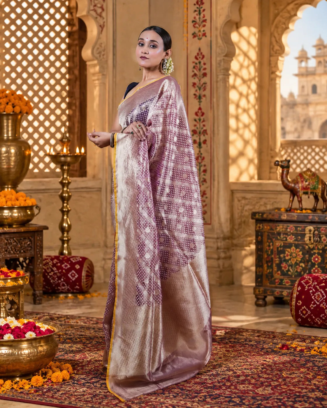 Metallic Purple Tissue Banarasi Silk Saree