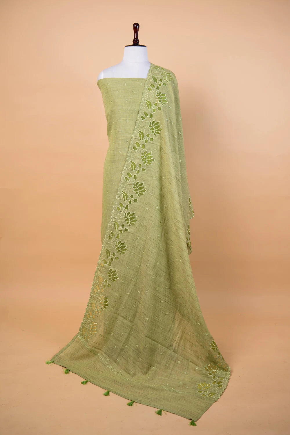 Mehndi Green Cut Work Matka Linen Suit