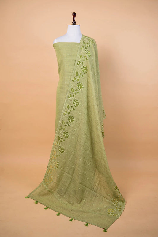 Mehndi Green Cut Work Matka Linen Suit