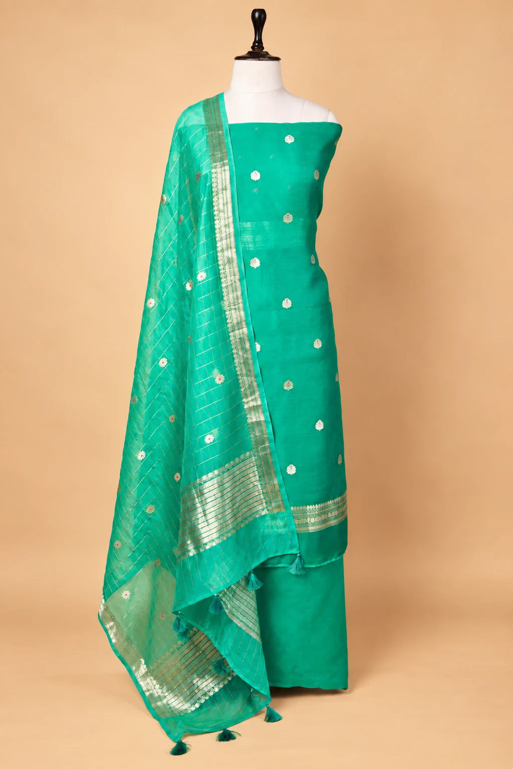 Sea Green Organza Handwoven Suit