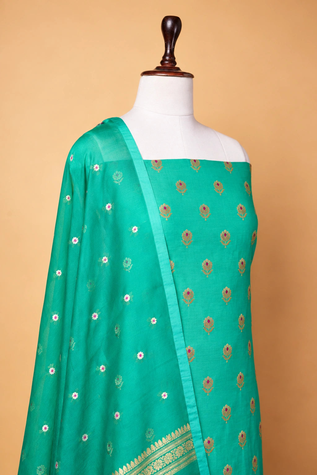 Sea Green Handwoven Chiniya Silk Suit Set