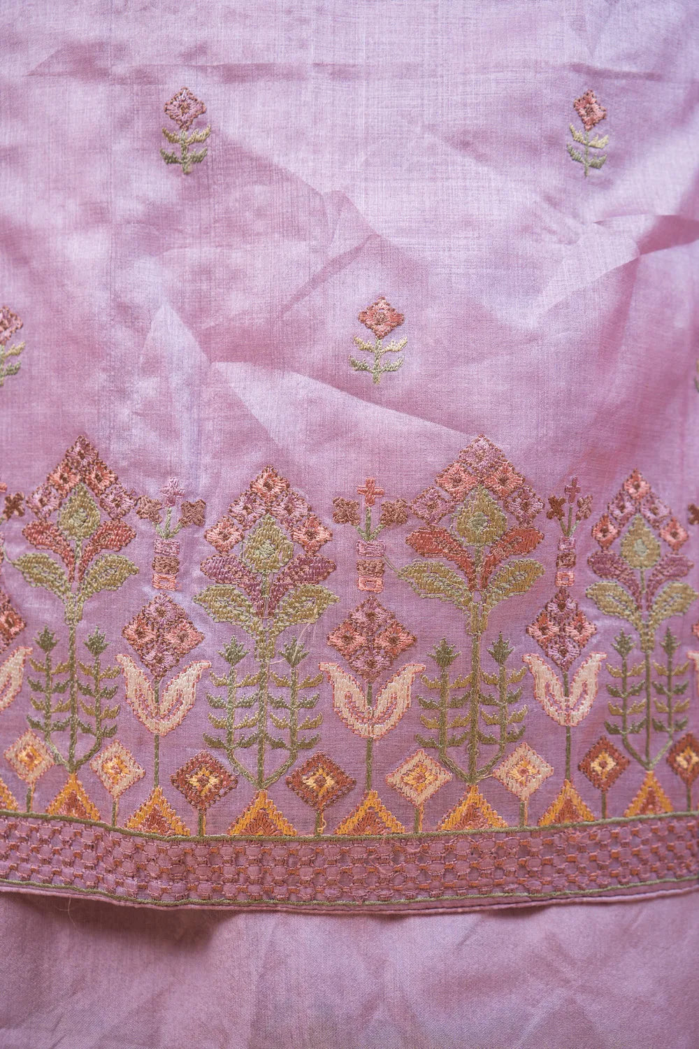 Lavender Embroidered Tussar Silk Suit