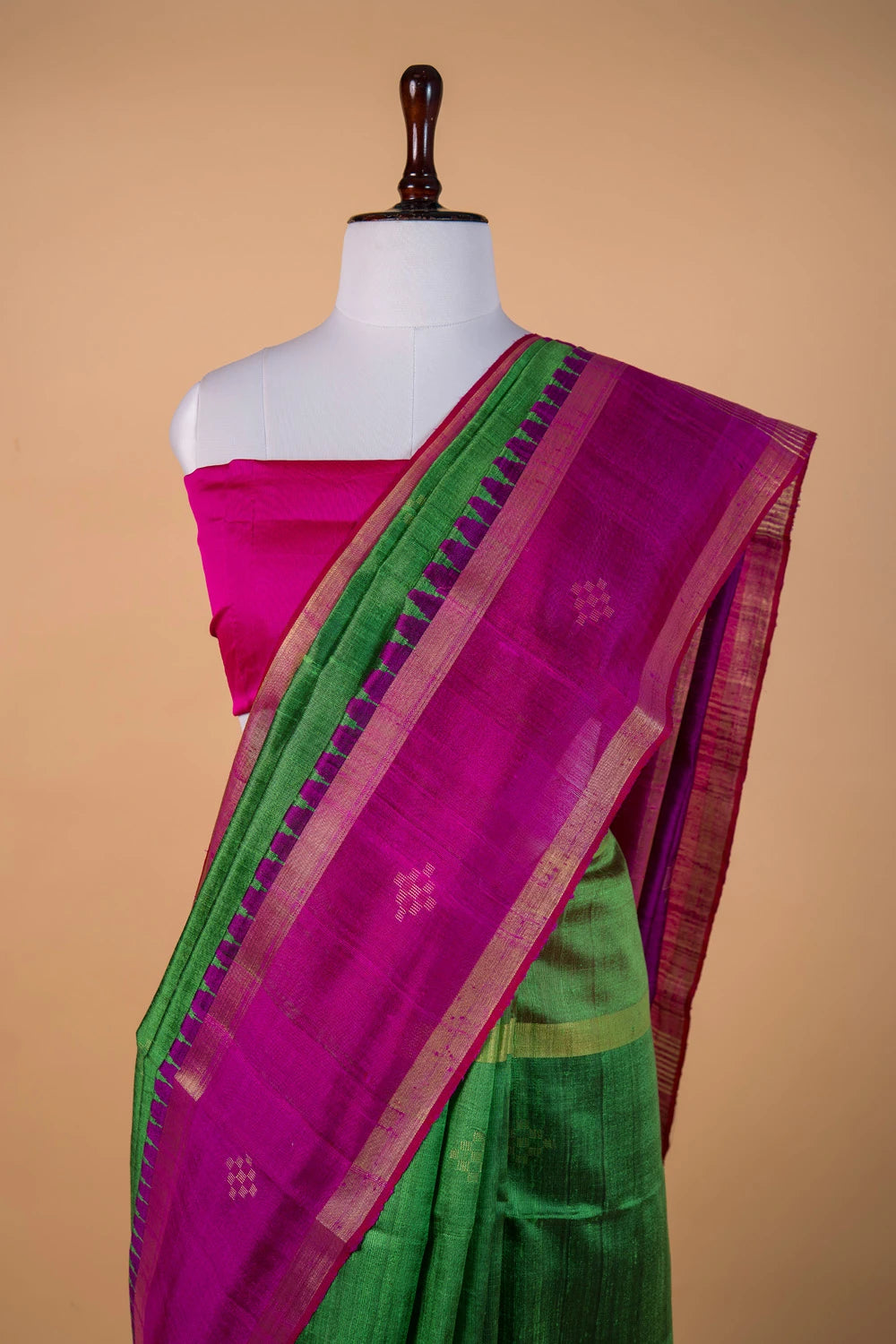 Bright Green Zari Buta Raw Silk Saree