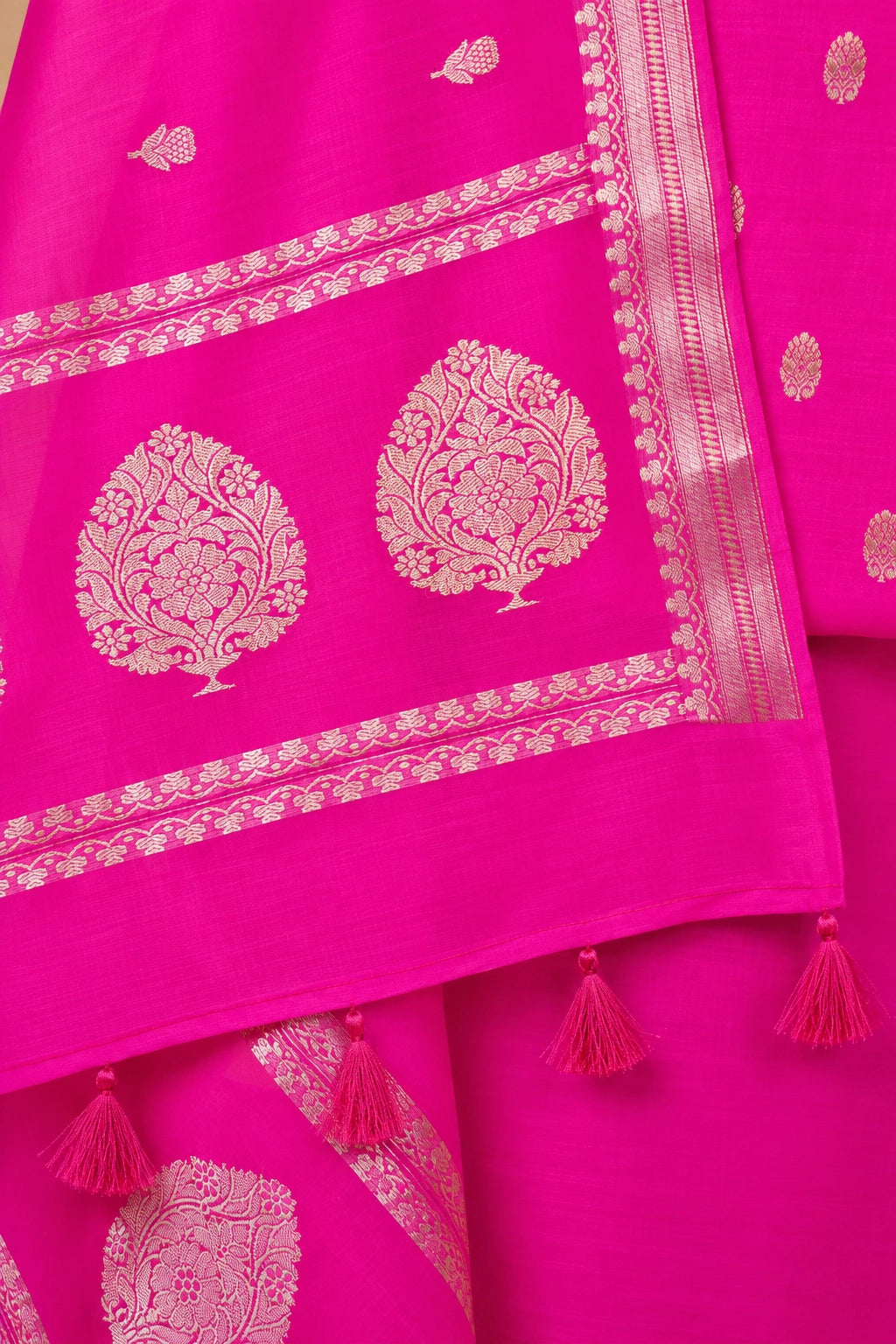 Rani Pink Handwoven Chiniya Silk Suit Set