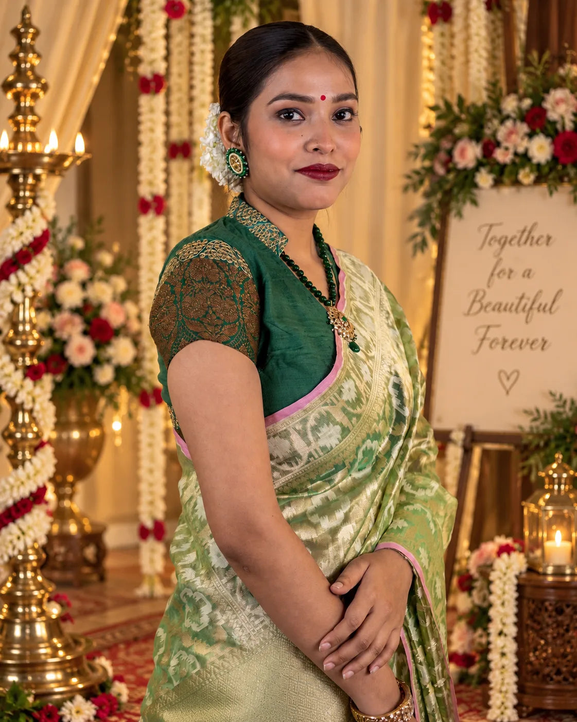Metallic Liril Green Handwoven Tissue Banarasi Silk Saree